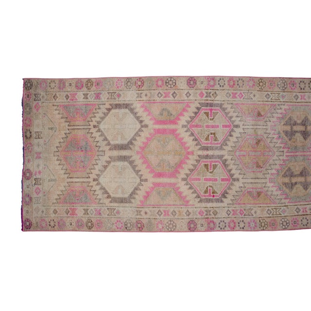 Vintage Turkish Hand-Knotted Runner Rug Pink Hallway Kitchen Decor - 2′9″ × 10′ For Sale - Image 9 of 17