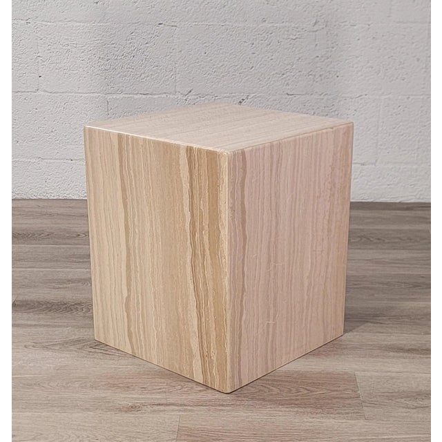 1980s Post-Modern Travertine Cube Side Tables For Sale - Image 5 of 10