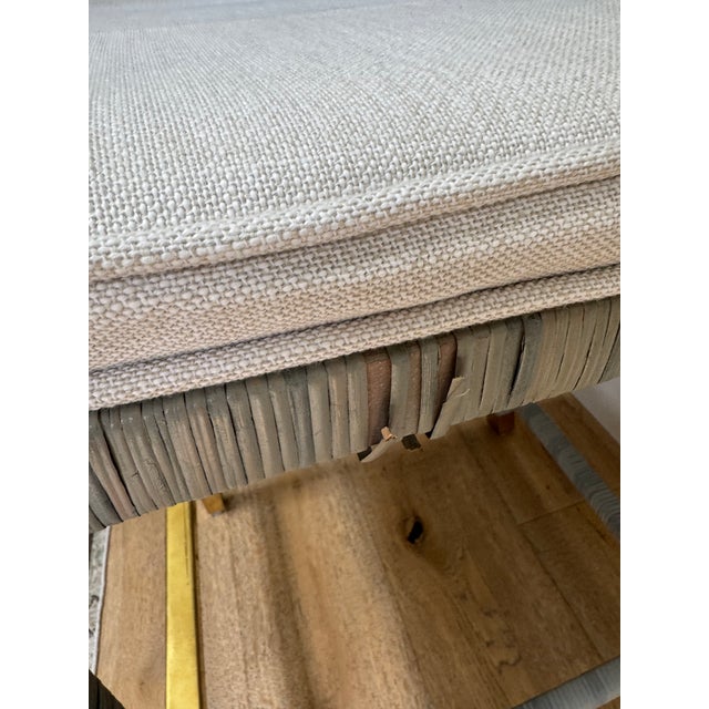 4 Serena & Lily Balboa Rattan Counter Stools in Mist With Chalk & White Perennials Cushions For Sale - Image 10 of 11