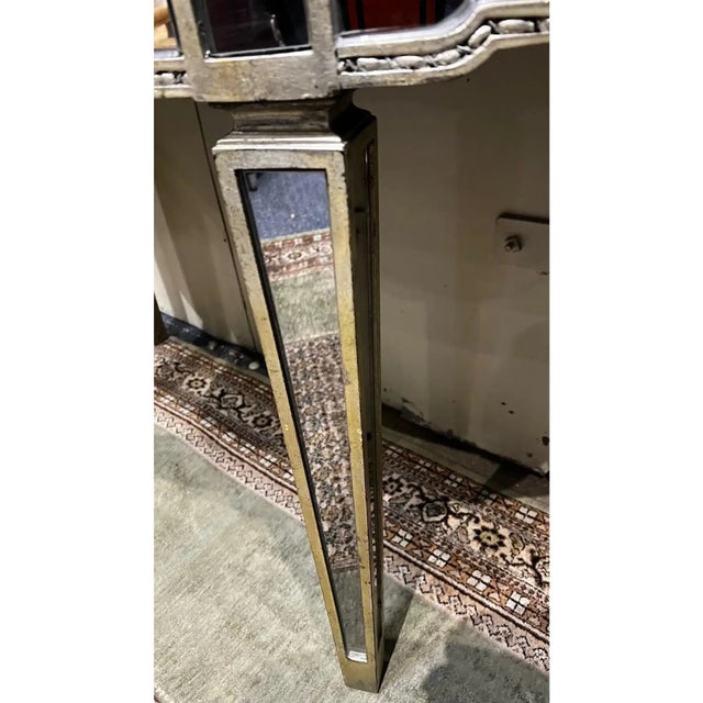 Lillian August Attributed Distressed Mirrored Demilune Console Table For Sale - Image 10 of 10