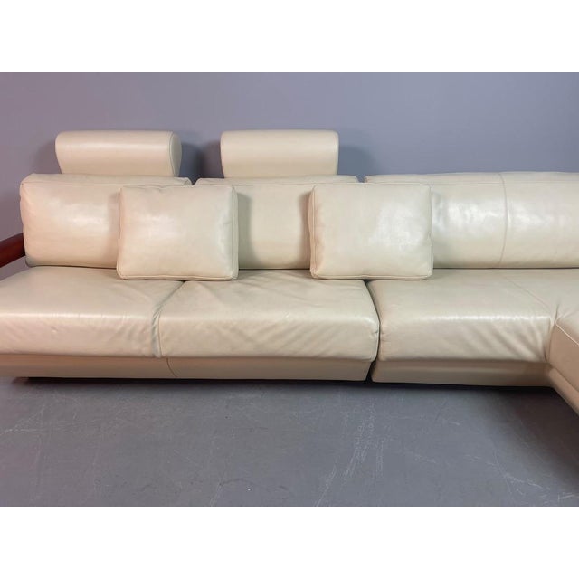 Mid-Century Modern Mid-Century Italian Cream Leather Landscape Sofa with Chaise Longue and Integrated Table from Frighetto, Italy, 1980s, Set of 2 For Sale - Image 3 of 18