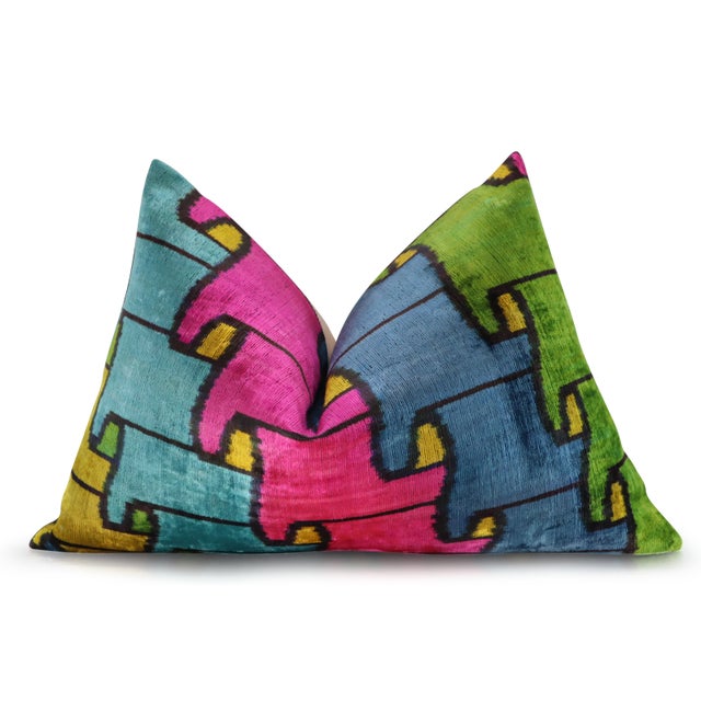 Handmade Multi Color Silk Velvet Throw Pillow & Down Insert For Sale - Image 4 of 12