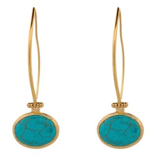 Turquoise Gemstone & Gold Dangle Earrings, A Pair For Sale
