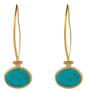 Turquoise Gemstone & Gold Dangle Earrings, A Pair