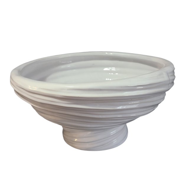 White Vintage Mid-Century Modern White Ceramic Large Vortex Bowl For Sale - Image 8 of 8