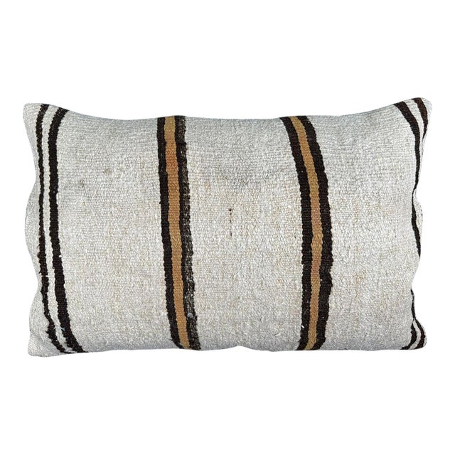 Turkish Hemp Pillow Cushion Natural Beige Brown Pillow Cushion Cover 16" x 24" For Sale