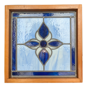 1980s Victorian Style Stained Glass Panel in Wood Frame