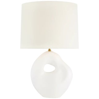 AERIN by Visual Comfort Signature Adria 25" Cordless Table Lamp in Plaster White with Linen Shade For Sale