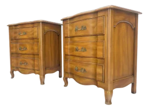 Pair John Widdicomb Country French 3 Drawer Night Stands End Tables
