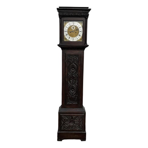Longcase Clock in Carved Oak For Sale