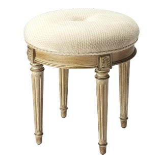 Bernadette Upholstered 18"W Vanity Stool, Silver For Sale