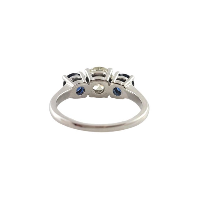Early 21st Century 14k White Gold Diamond & Natural Blue Sapphire Engagement Ring Size 7.5 For Sale - Image 5 of 8