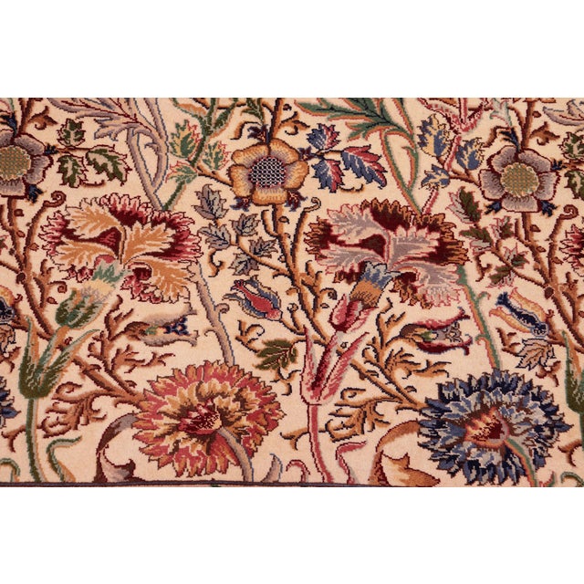 1990s Shabby Chic Floral 1990's Pak-Persian Ivory/Blue Wool Rug - 9'0'' X 11'11'' For Sale - Image 5 of 9