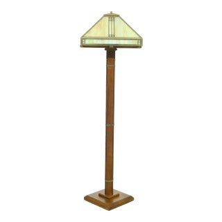 Arroyo Mission Oak Arts & Crafts Slag Glass Lamp For Sale
