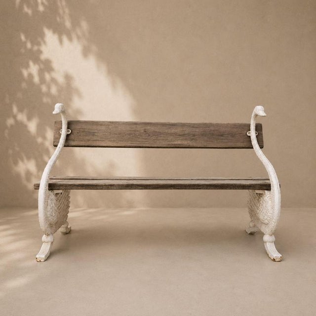 Cast Iron and Wood Swan Garden Bench, France, 1950s For Sale - Image 4 of 8