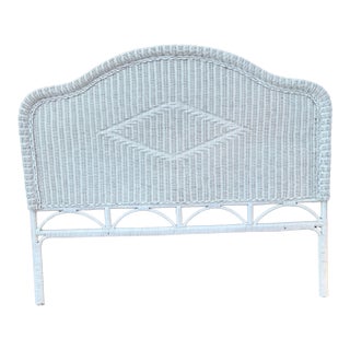 Vintage White Wicker Headboard Coastal Beach Cottagecore Style For Sale