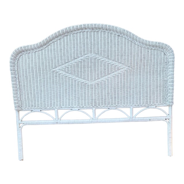 Vintage White Wicker Headboard Coastal Cottage Style For Sale