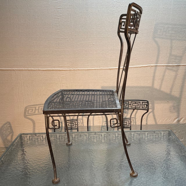 1940s Salterini Greek Key Wrought Iron Patio Table & 6 Chairs For Sale - Image 6 of 11