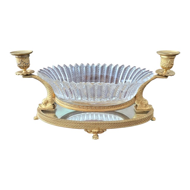 Antique Baccarat Attributed Crystal Bronze Dolphin Centerpiece For Sale