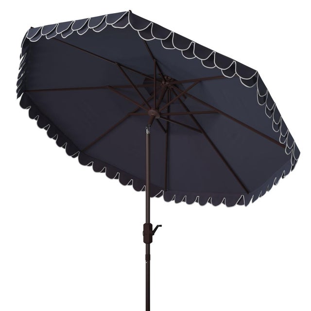 2020s Elegant Valance 9Ft Double Top Umbrella, Navy With White Trim For Sale - Image 5 of 6