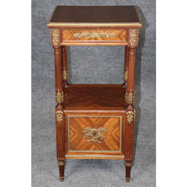 Brown Pair 19th C. French Louis XVI Style Bronze Mounted Nightstands For Sale - Image 8 of 10