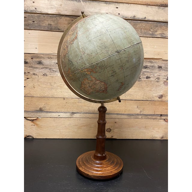 Antique German colour lithographic table globe by Paul Räth & Dr A Krause, Leipzig 1920s. Condition overall good, visible...