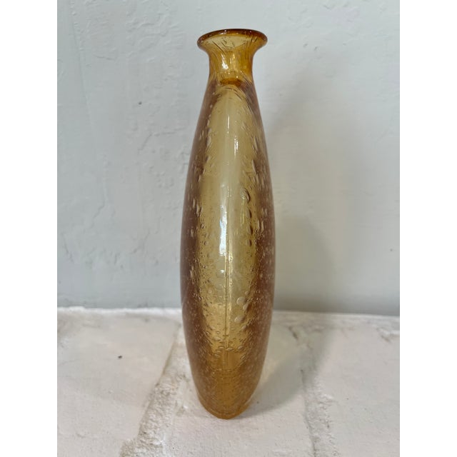 Late 20th Century Set of 3 Hand-Blown Controlled Bubble Glass Vases Amber Amethyst Green For Sale - Image 5 of 12