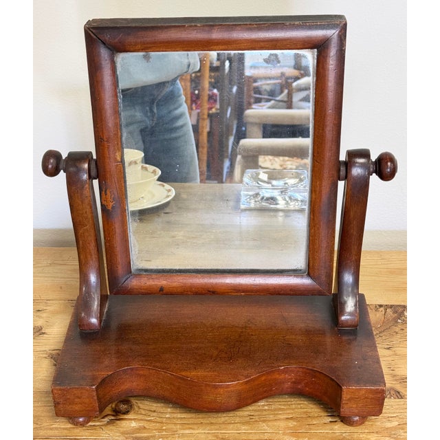 American Antique Tabletop Wood Shaving Mirror on Stand For Sale - Image 3 of 9