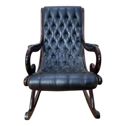 Black Leather Chesterfield Rocking Chair For Sale