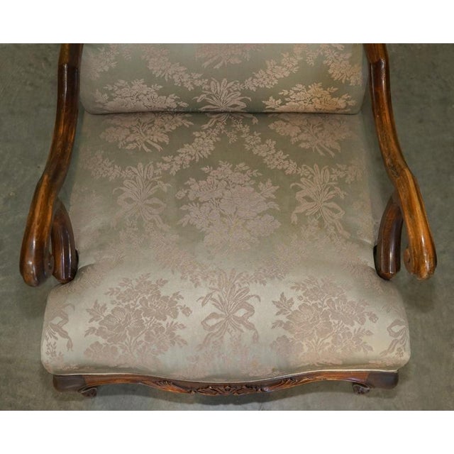 19th Century Antique French Walnut Armchairs with Silk Damask, 1880s, Set of 2 For Sale - Image 5 of 18