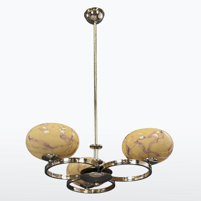 Art Deco Chrome Chandelier with Glass Shades, 1930s For Sale - Image 6 of 6