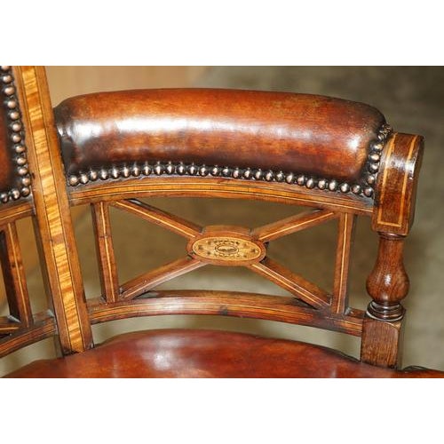 Antique Victorian Brown Leather Captain's Chair by Cornelius V. Smith, 1885 For Sale - Image 10 of 18