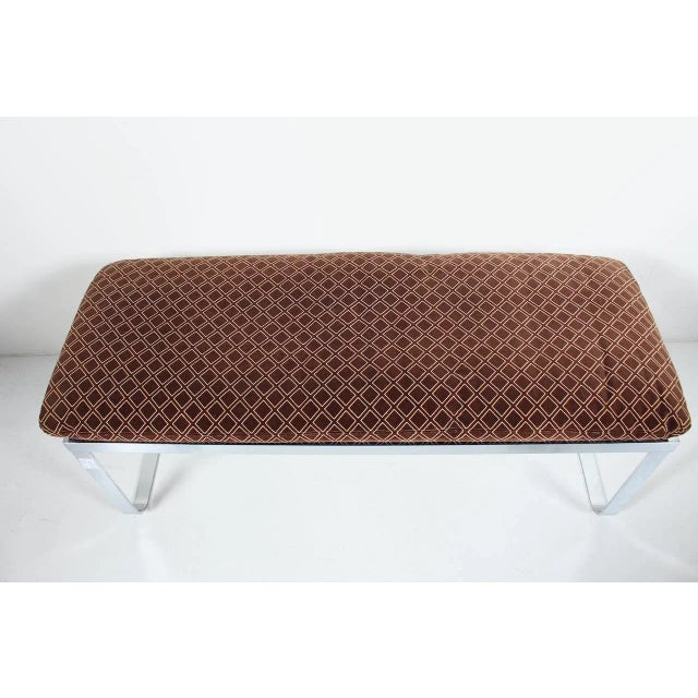1980s Design In America Chromed Steel Bench with Cocoa Velour Cushion For Sale - Image 12 of 12