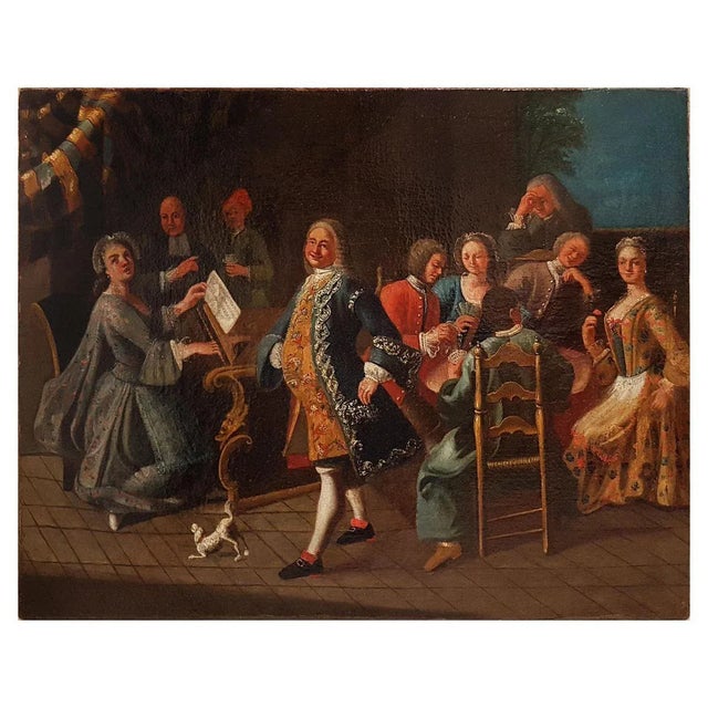Beautiful pair of painting representing scenes of celebrations with musicians, executed by a Master belonging to the...