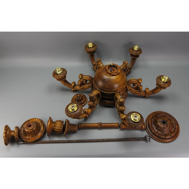 Large Carved Oak and Alabaster Chandelier, 1920s For Sale - Image 17 of 18