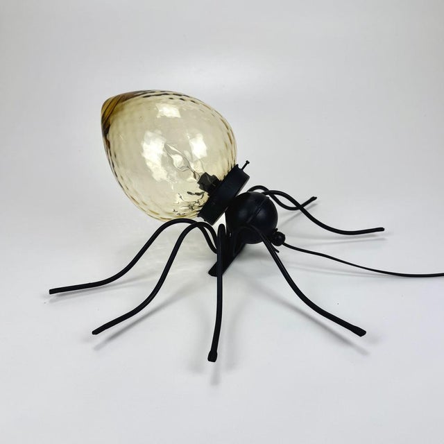 Italian Brutalist Iron and Murano Amber Glass Spider Wall Lamp, 1960s For Sale - Image 10 of 10