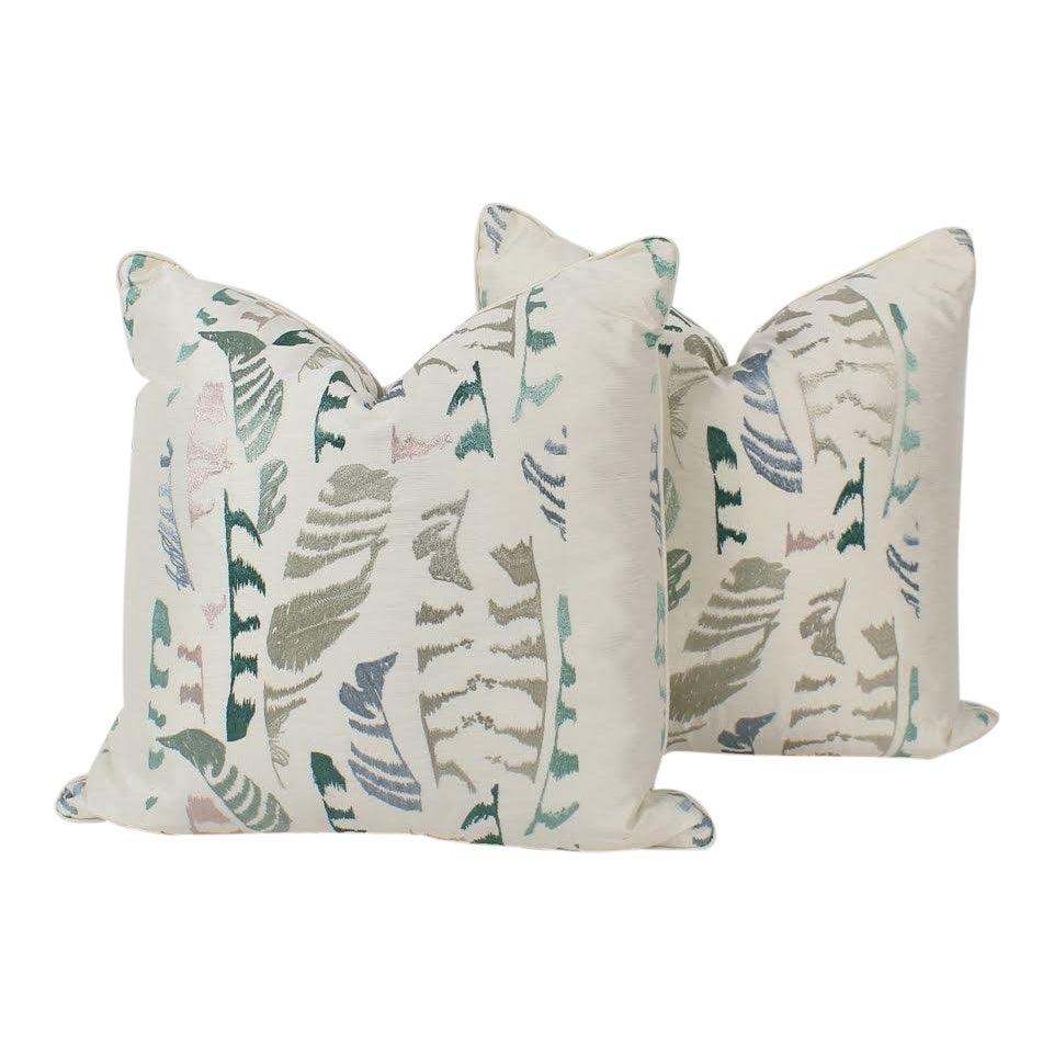Silk Embroidered Plume Feather Pattern Custom Pillows A Pair