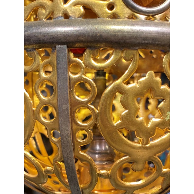 Turkish Style Gilt Metal and Steel Gas Light Chandelier For Sale In New York - Image 6 of 8