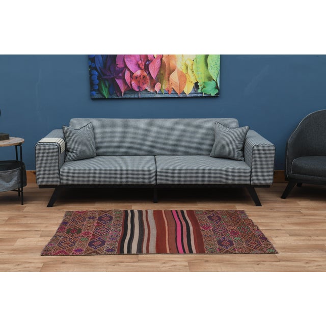 1970s Vintage Turkish Oushak Handmade Wool Cotton Pink Runner Rug For Sale - Image 9 of 11