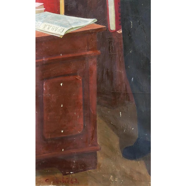 Original Oil Painting: Vladimir Lenin Portrait, Soviet Ukrainian Art 198-124 For Sale - Image 4 of 6