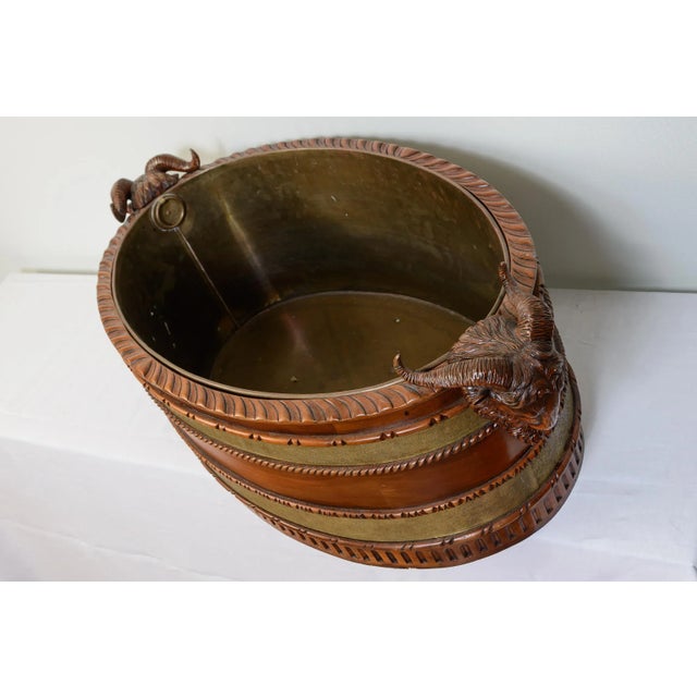 Early 20th Century English Bottle Cooler, Mahogany & Brass Ram Heads, 1920s For Sale - Image 5 of 11