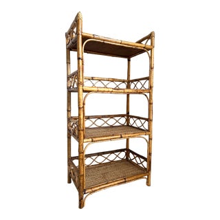 Mid Century Rattan Etagere Shelving Unit For Sale