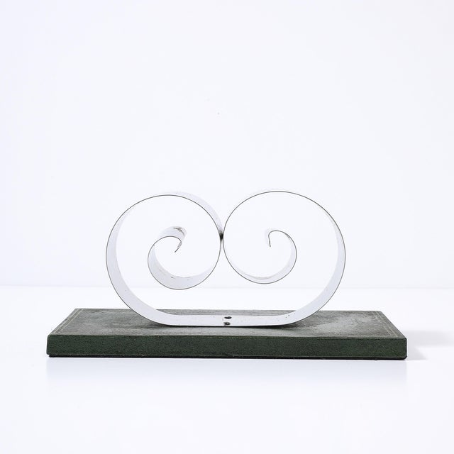 Art Deco Paper/Book Holder in Spring Steel on Forrest Green Leather Base For Sale - Image 4 of 15