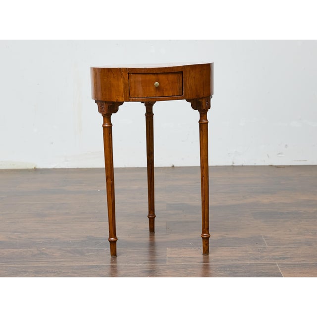 French Louis XVI Walnut Side Table with Single Drawer and Fluted Legs For Sale - Image 11 of 12