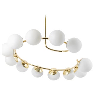 Large Italian Brass and Glass Chandelier in the Style of Stilnovo, 1960s For Sale