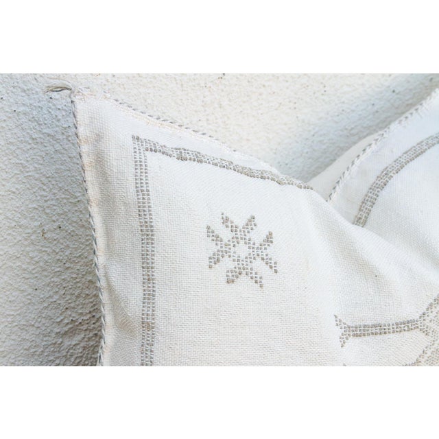 Pair of Frost White Lumbar Moroccan Silk Pillows For Sale - Image 4 of 8