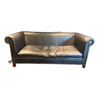 1990s Ralph Lauren Vintage Brompton Distressed Leather Sofa, English Cowhide & Custom Wool Cushions Cushions For Sale