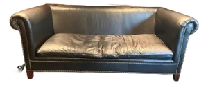 1990s Ralph Lauren Vintage Brompton Distressed Leather Sofa, English Cowhide & Custom Wool Cushions Cushions