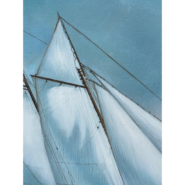 Blue 1970s Original Mid-Century Oil on Canvas Painting of the Historic Schooner Yacht America, After Carl G. Evers For Sale - Image 8 of 13