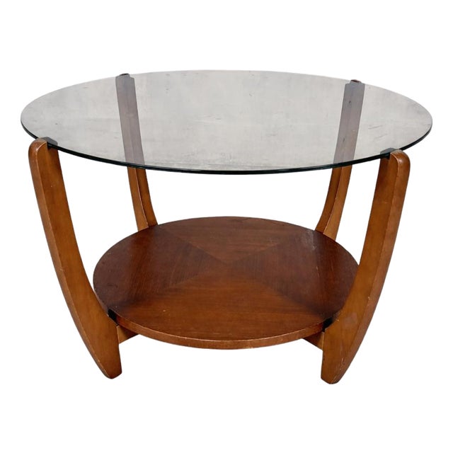 Mid-Century Round Smoked Glass and Teak Coffee Table, 1960s For Sale